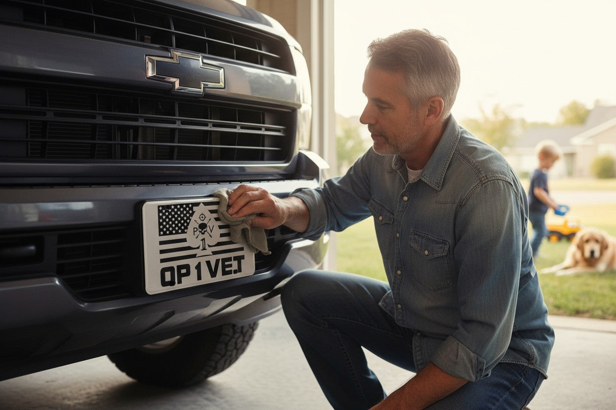 OP1VET Flag Mirrored License Plate